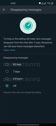 disappearing messages new options WhatsApp 458x1024